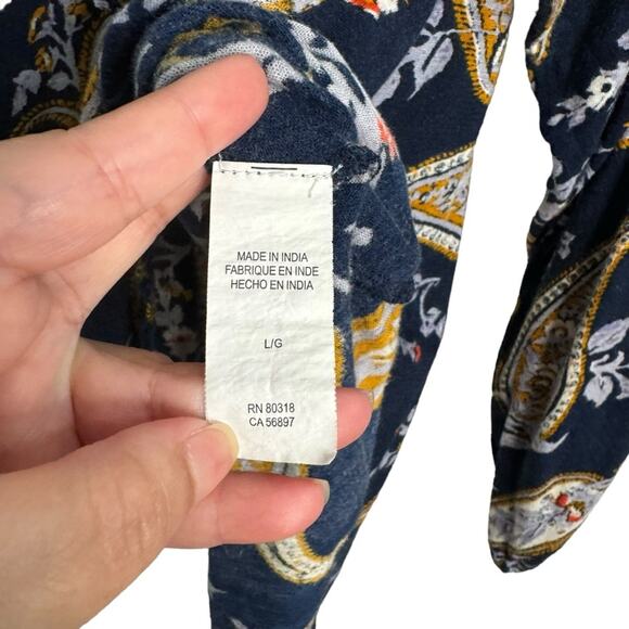 Lucky Brand Navy Paisley Floral Tie Neck Long Sleeve Shirt - Picture 6 of 6